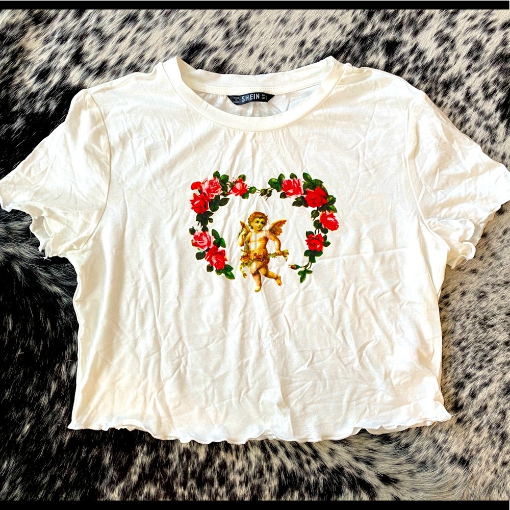 NWOT never worn Shein cropped baby tee, angel